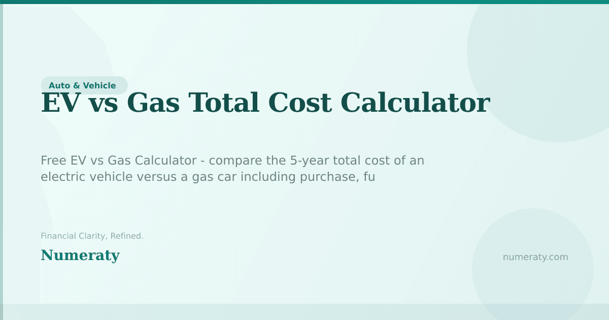 EV vs Gas Total Cost Calculator - Free Online Tool | Numeraty